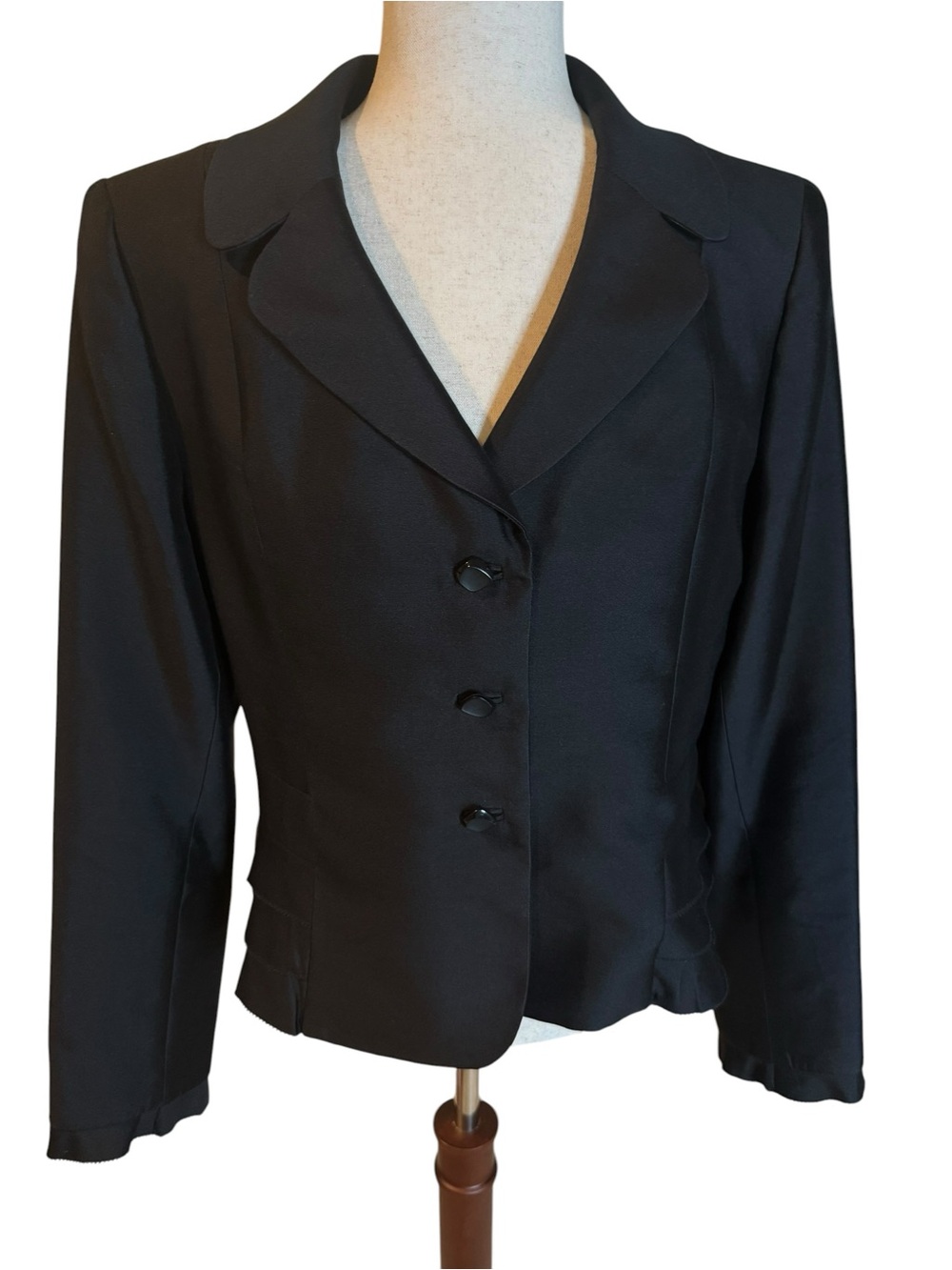 Albert Nipon Black Tailored Silk Wool Blend Blazer Size 12
